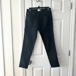 Celine Vintage Black Mid Rise Skinny Denim Jeans Green Patch Logo Back Pocket 28